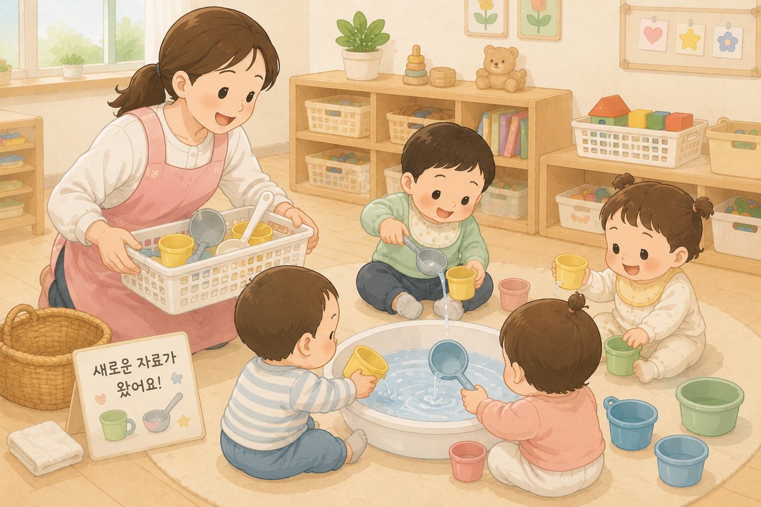 아이들이 물놀이하는 따뜻한 학급