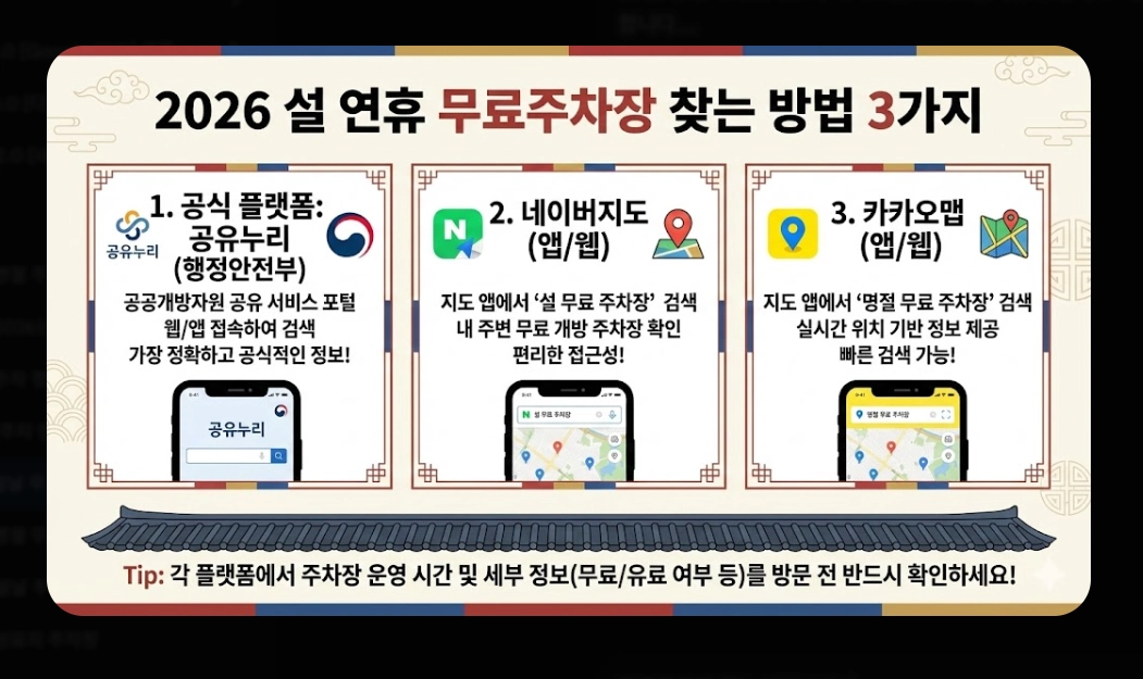 설날 무료주차장(2026 설날, 개방 기간, 전국 권역별)(+ 이용 꿀팁)