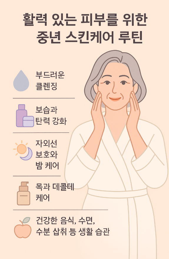 활력 있는 피부를 위한 중년 스킨케어 루틴