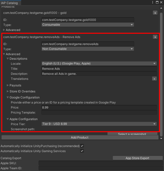 광고제거 인앱 Catalog 설정