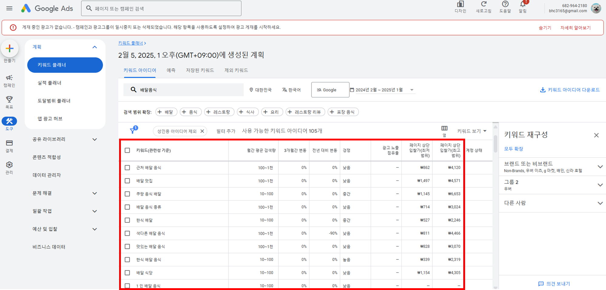 구글 키워드 플래너 사용법