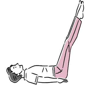 위를 향해 누워, 양손을 몸에 댄다