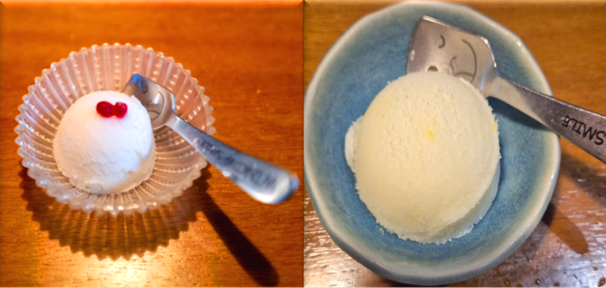 디저트-유자샤베트(아이스크림)과-미소를-머금은-그림이-새겨진-아이스크림-숟가락