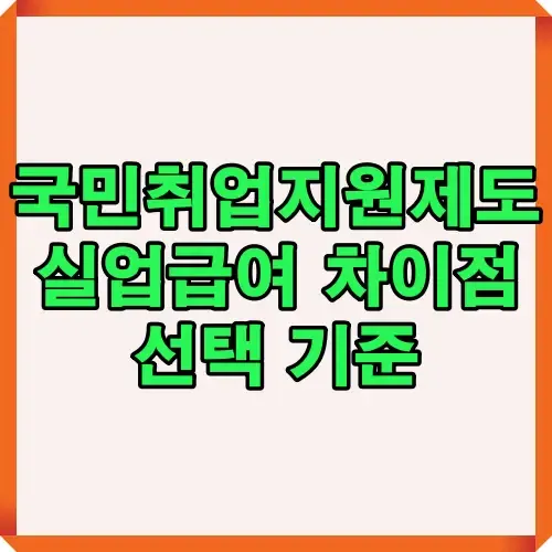 국민취업지원제도와 실업급여 차이점 및 선택 기준을 알려주는 비교 이미지로 제도별 장단점 이해를 돕는다