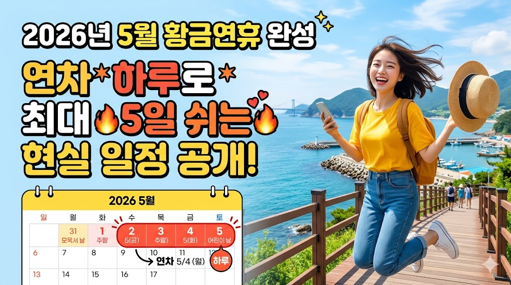 2026년 5월 황금연휴 완성 방법|연차 1일로 최대 5일 쉬는 일정 총정리