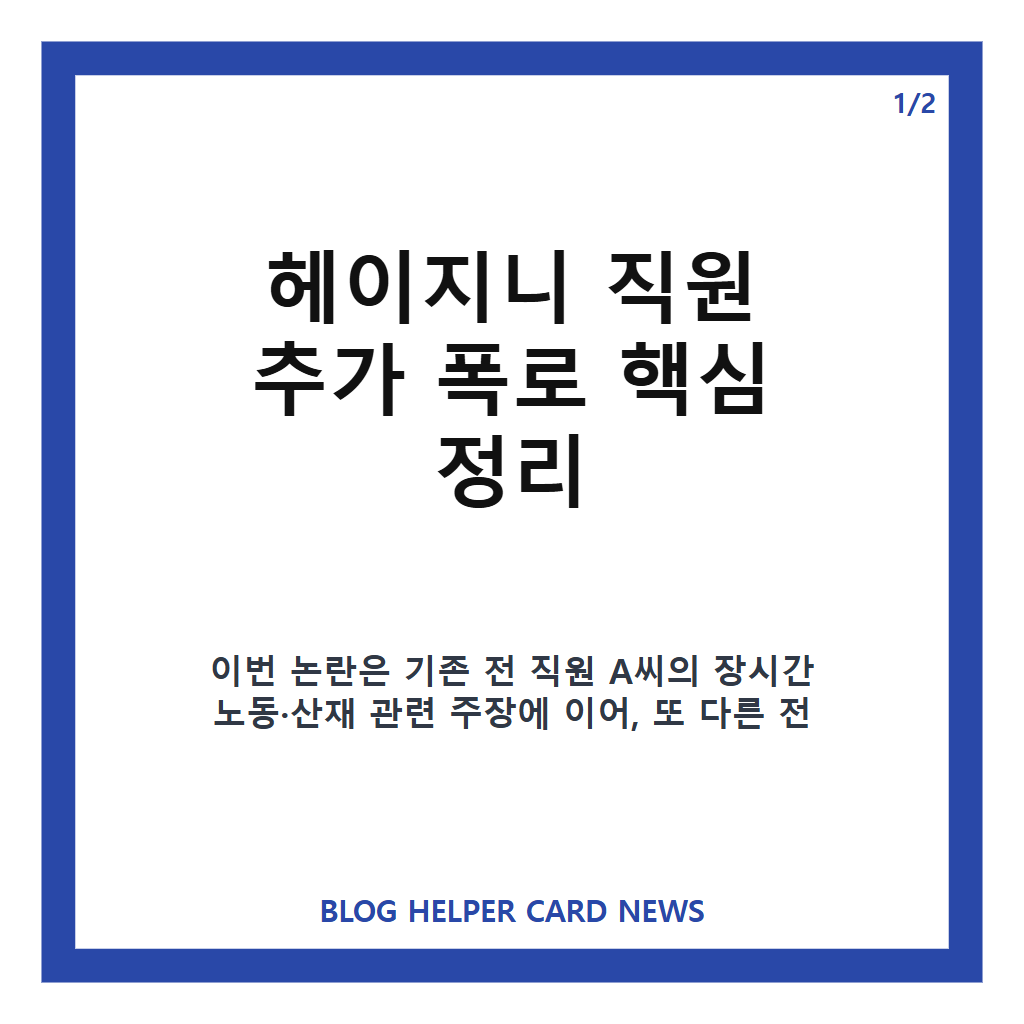 헤이지니 직원 추가 폭로, 전 직원이 밝힌 근무 환경 논란 정리 카드뉴스 1