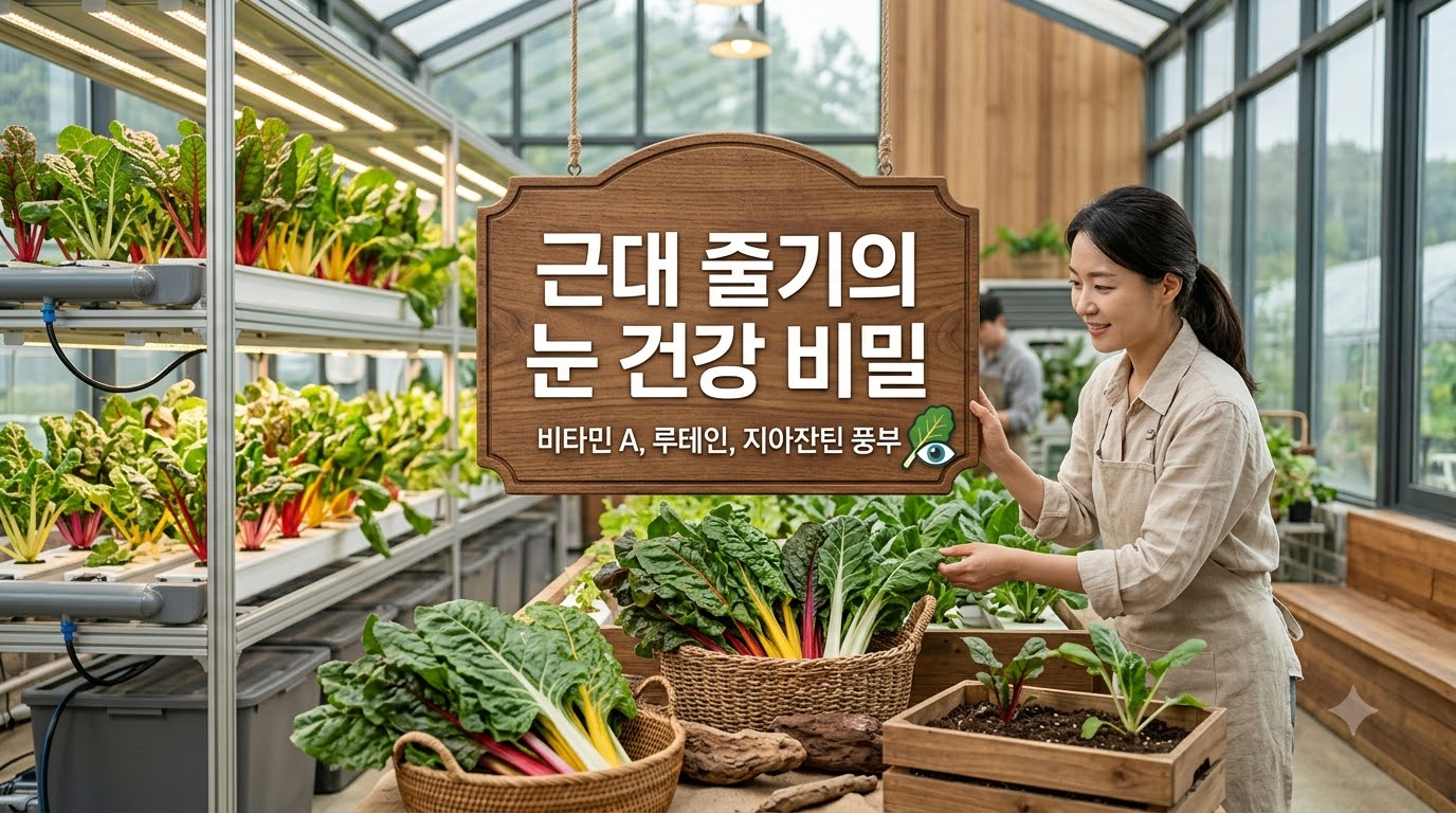 근대 줄기의 눈 건강 비밀 - 싱그러운 친환경 밭에서 수확한 싱싱한 근대와 굵고 튼실한 줄기