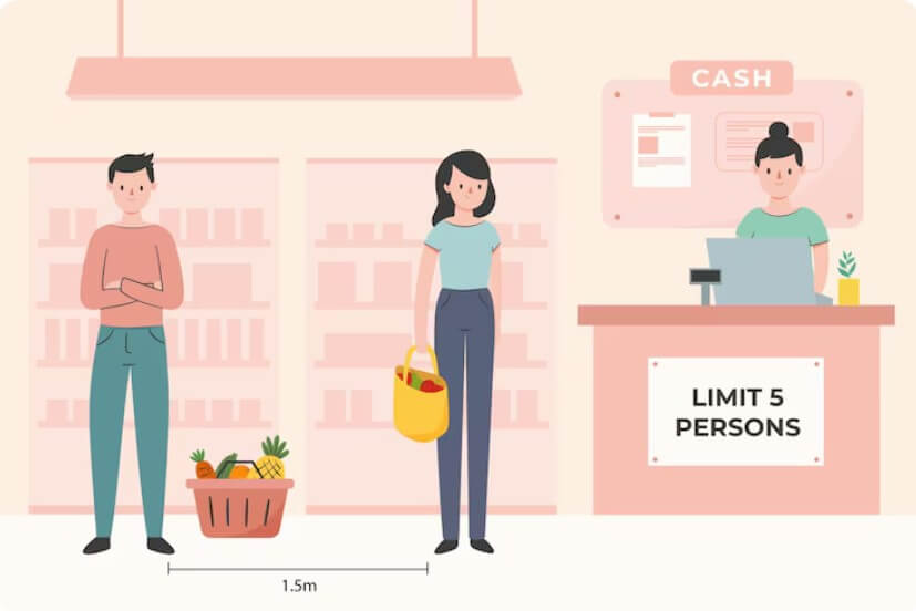 손님들이 줄을 서서 계산하는 모습