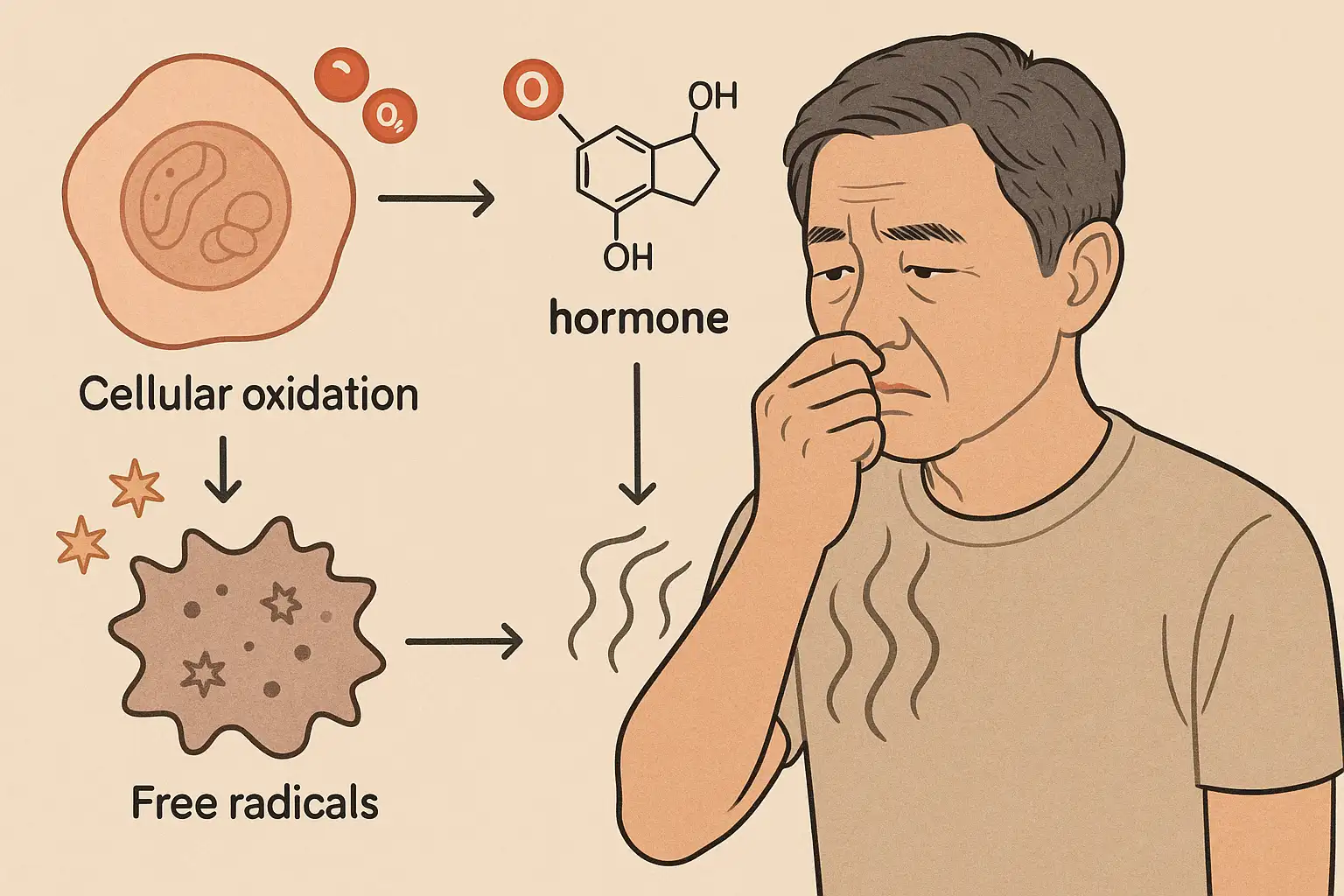 노화로 인해 세포 산화가 증가하고 호르몬 변화가 체취에 영향을 미치는 과정