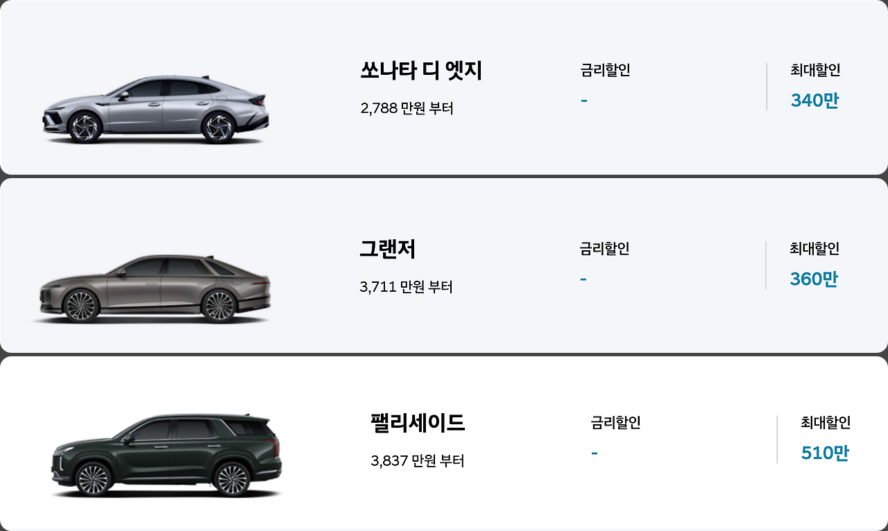 현대차 지난 프로모션 할인표