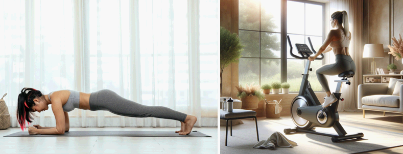 플랭크 운동과 실내 자전거 타기