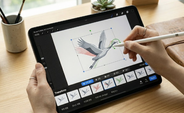 프로크리에이트 변형도구의 회전기능 이미지