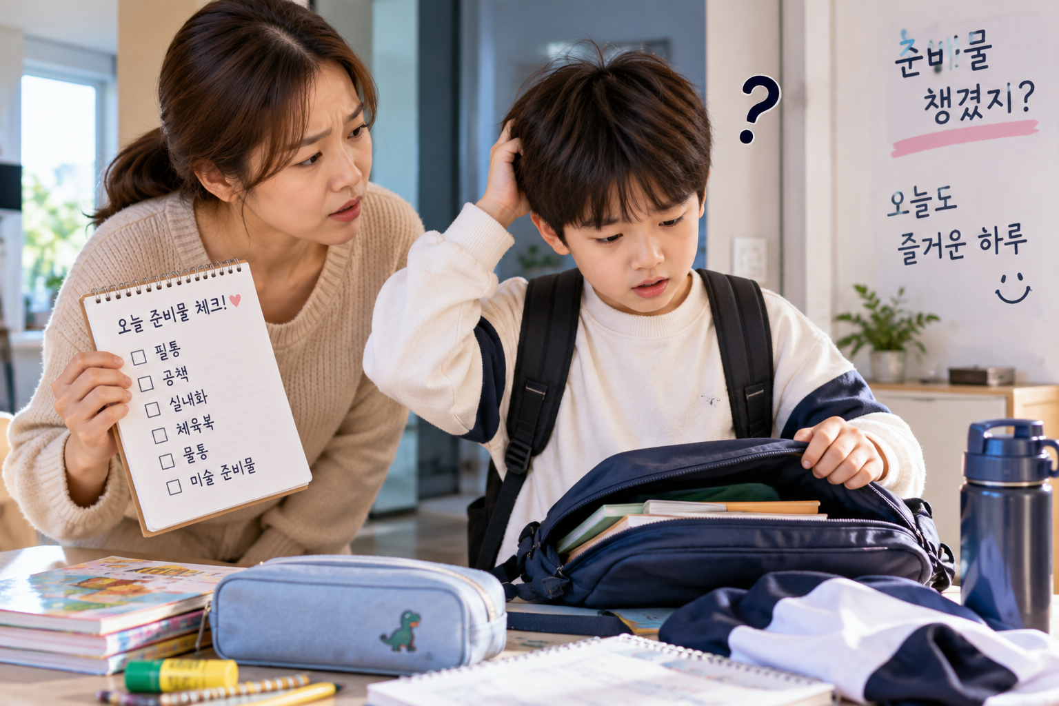 아침 등굣길 준비물 점검