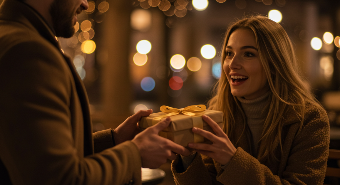 여자친구 선물 주는 사진