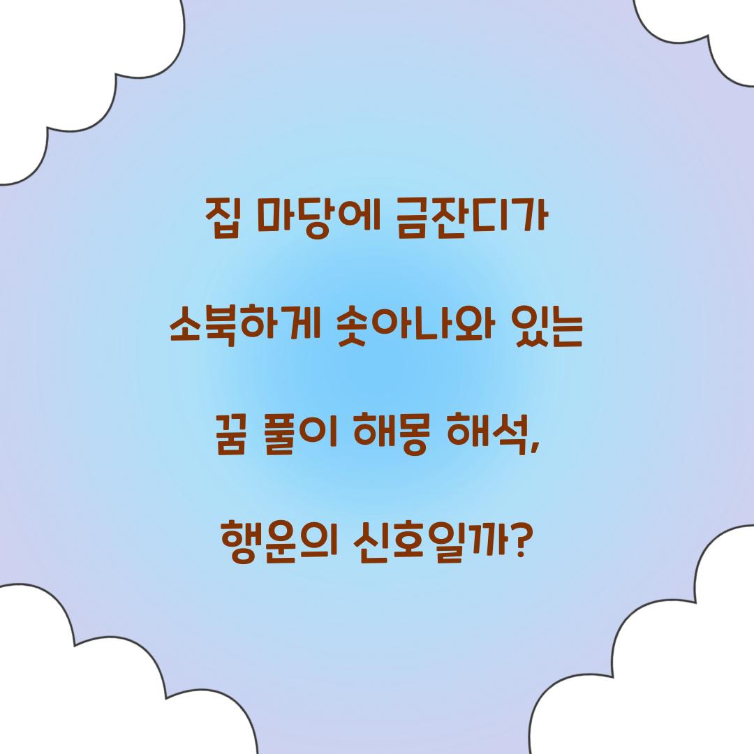 집 마당에 금잔디가 소북하게 솟아나와 있는 꿈 풀이 해몽 해석