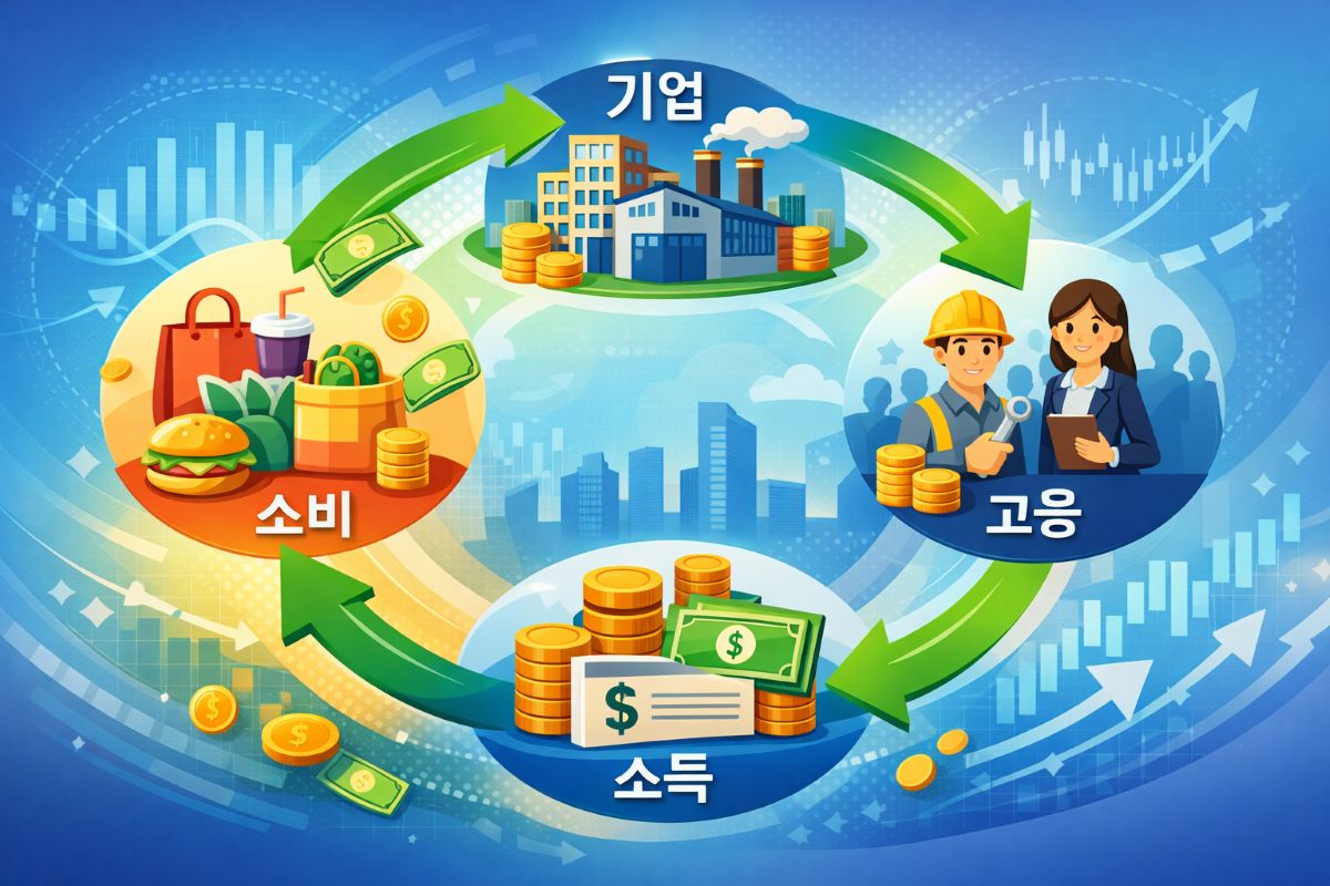 현금 흐름이 순환이라는 점을 직관적으로 보여주는 이미지