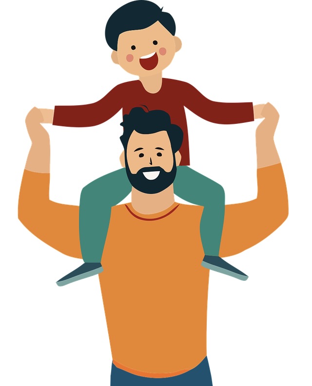 남자어른의 목마를 타고 있는 남자아이