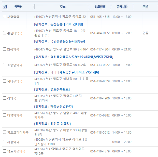 부산 영도구 일요일 문 여는 약국
부산 영도구 연중무휴 약국