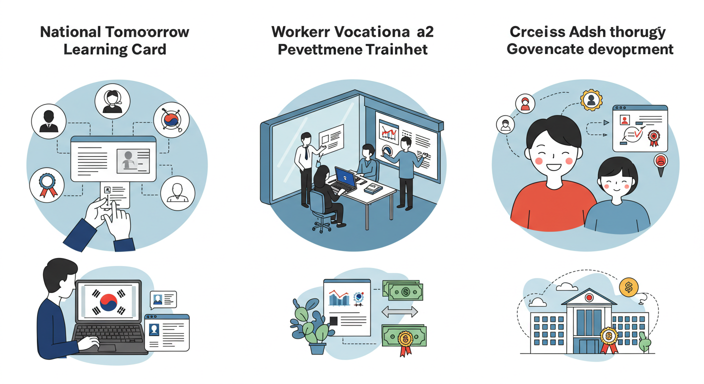 자기 계발을 위한 정부 지원 국민 내일 배움카드, 근로자 직업훈련, 현금 지급 사업에 관한 이미지