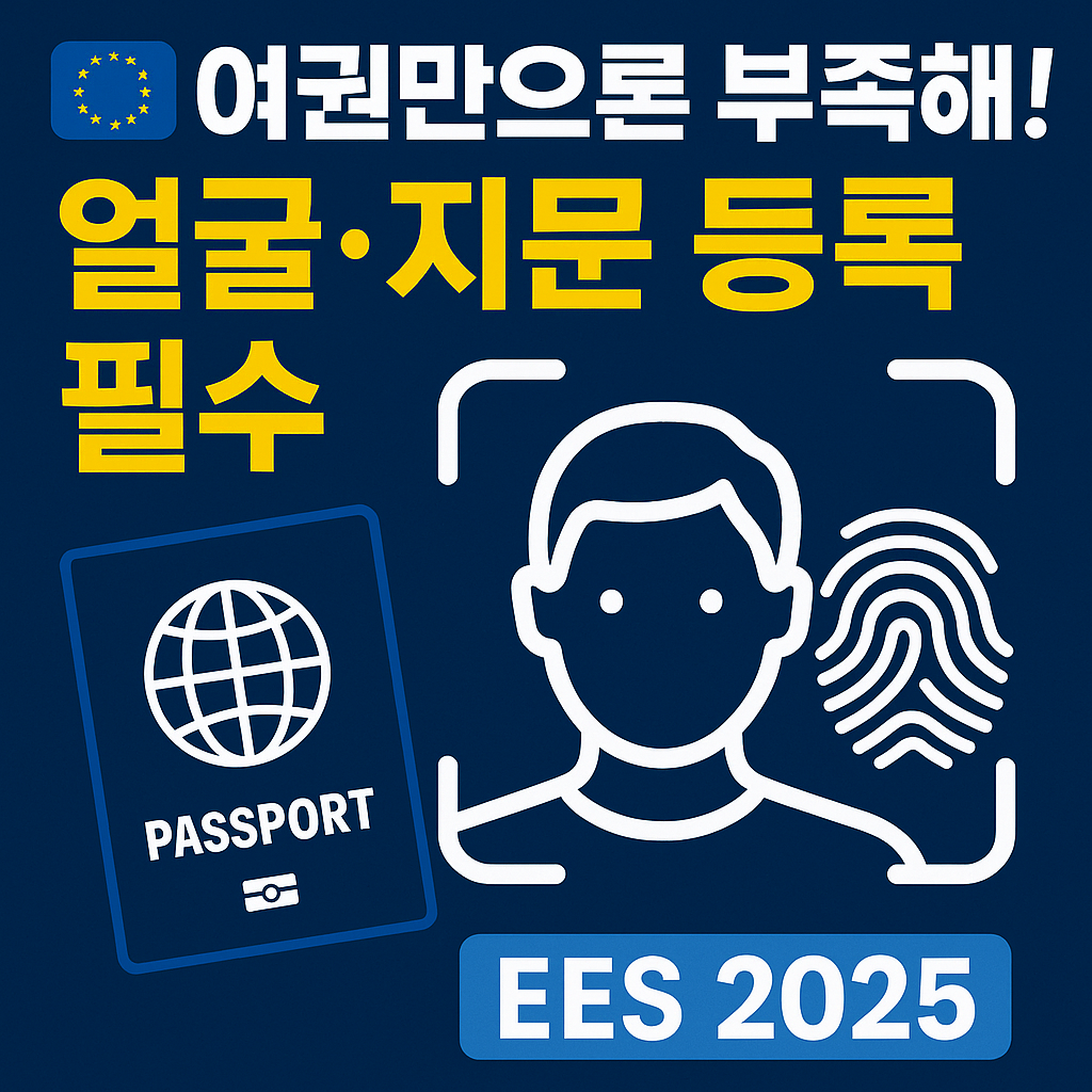 유럽 입국 시 얼굴&middot;지문 등록 의무화(EES 2025) 안내 인포그래픽