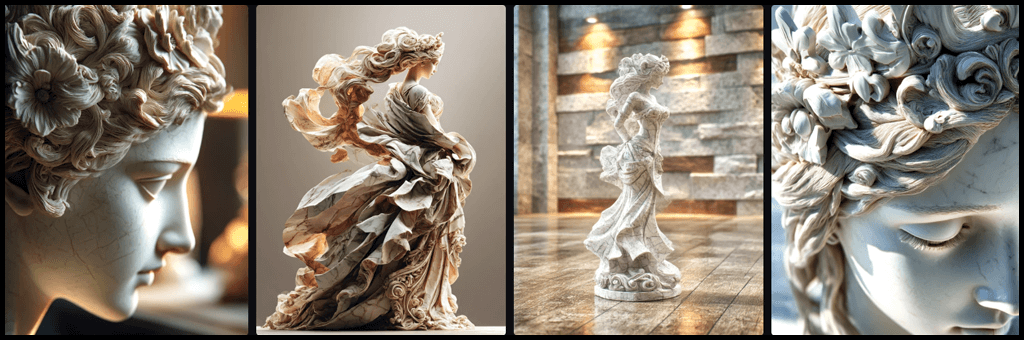대리석 조각과 바로크 예시 Midjourney