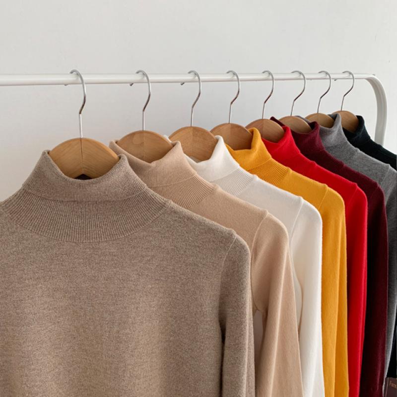 루즈핏 울 캐시미어 니트 여성 목폴라 니트 폴라 기본 겨울 여자니트티 아이보리 블랙 레드