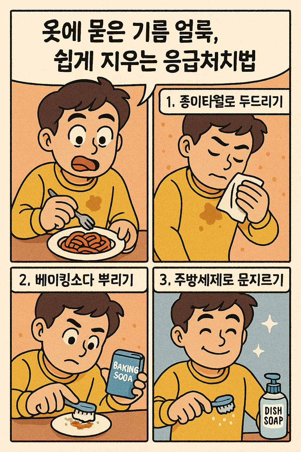 옷에 묻은 기름얼룩 쉽게 지우는 응급처치법