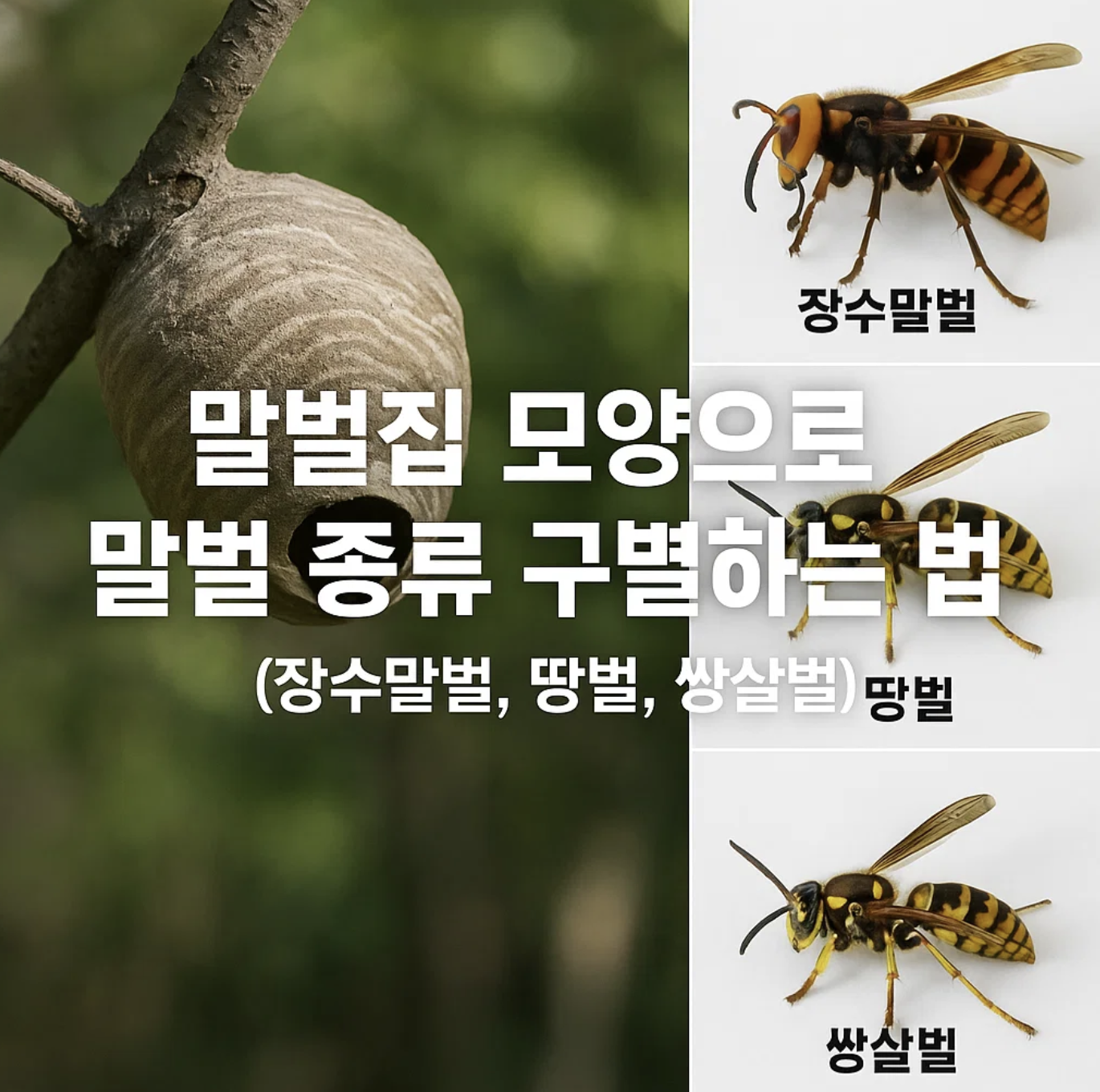 말벌집 모양으로 말벌 종류 구별하는 법 (장수말벌, 땅벌, 쌍살벌)