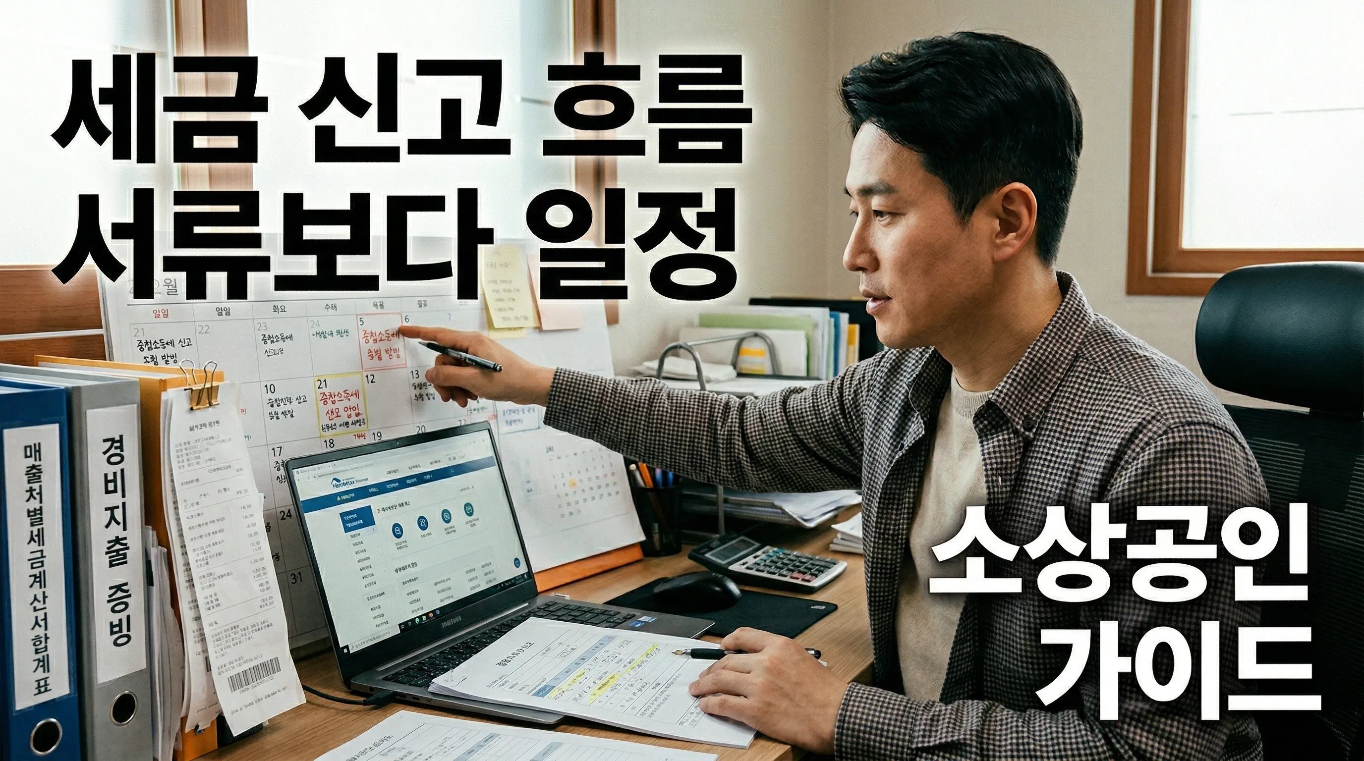 세금 서류와 신고 일정표를 보는 장면