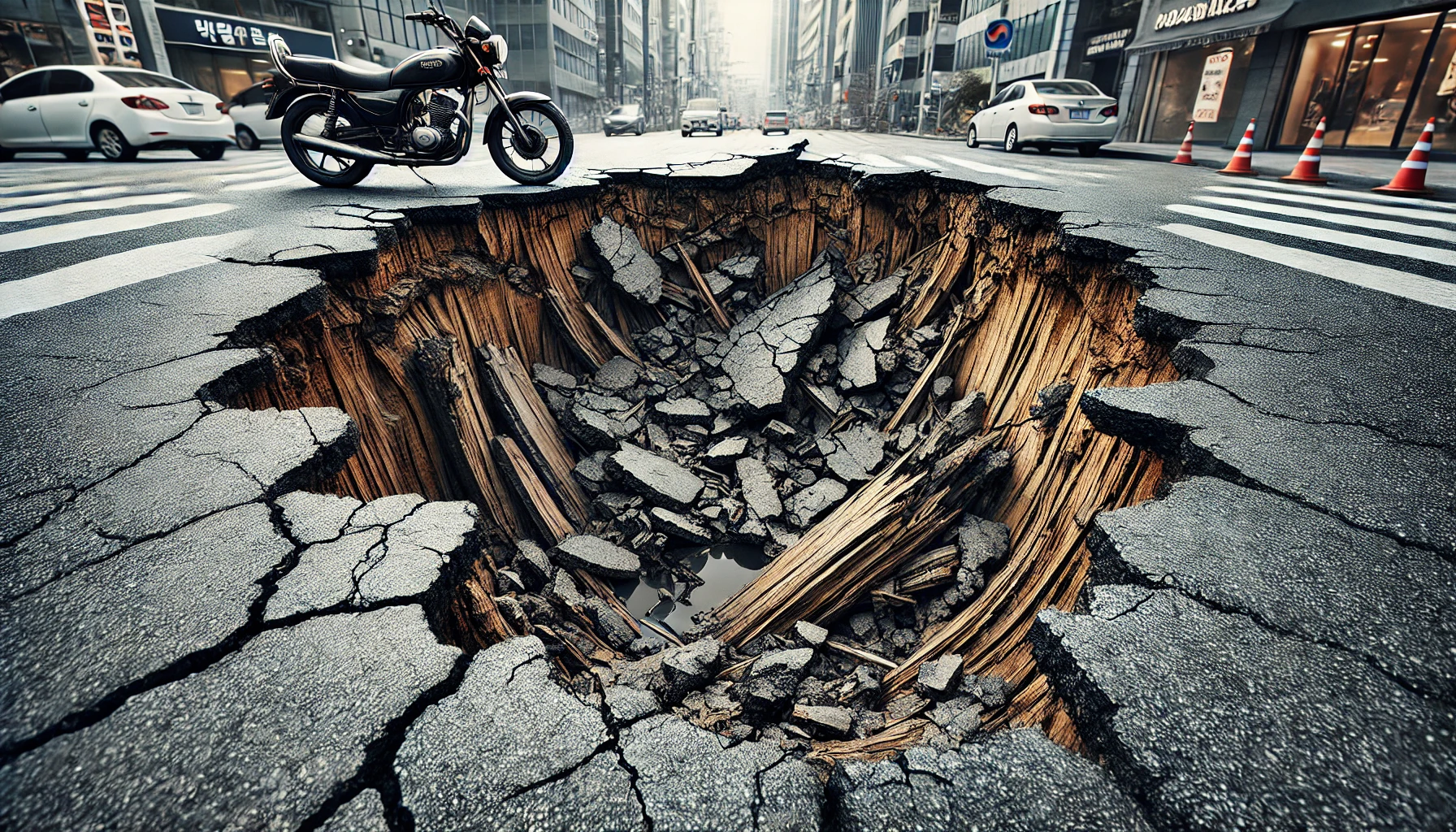 강동구 싱크홀 사고로 오토바이 운전자 사망