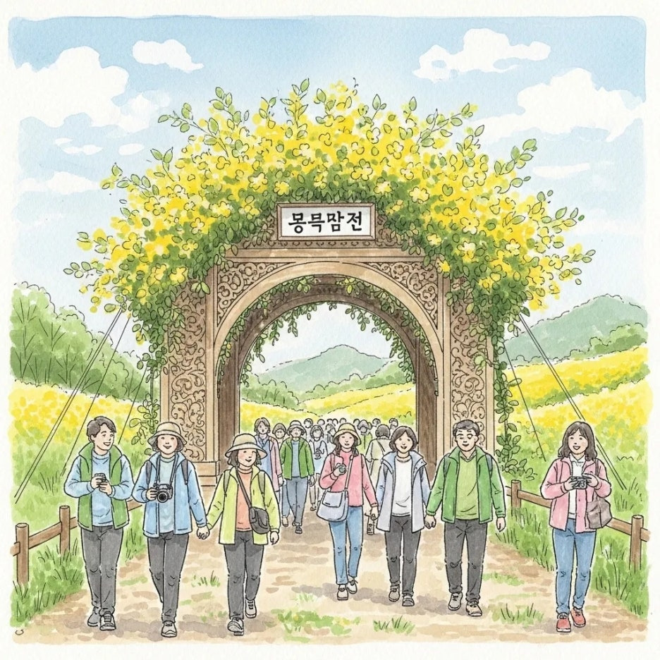 축제 입구에서 반갑게 맞이하는 산수유꽃