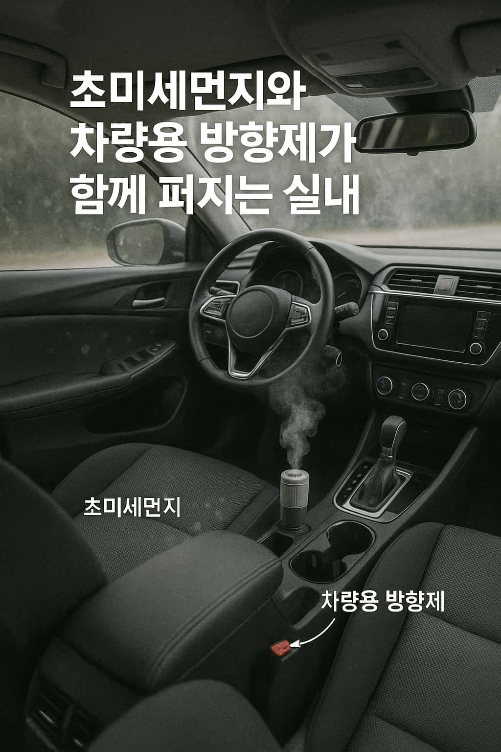 초미세먼지와 차량용 방향제가 함께 퍼지는 자동차 내부 이미지