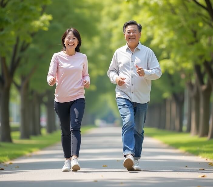 걷기운동 중인 50대 부부 이미지