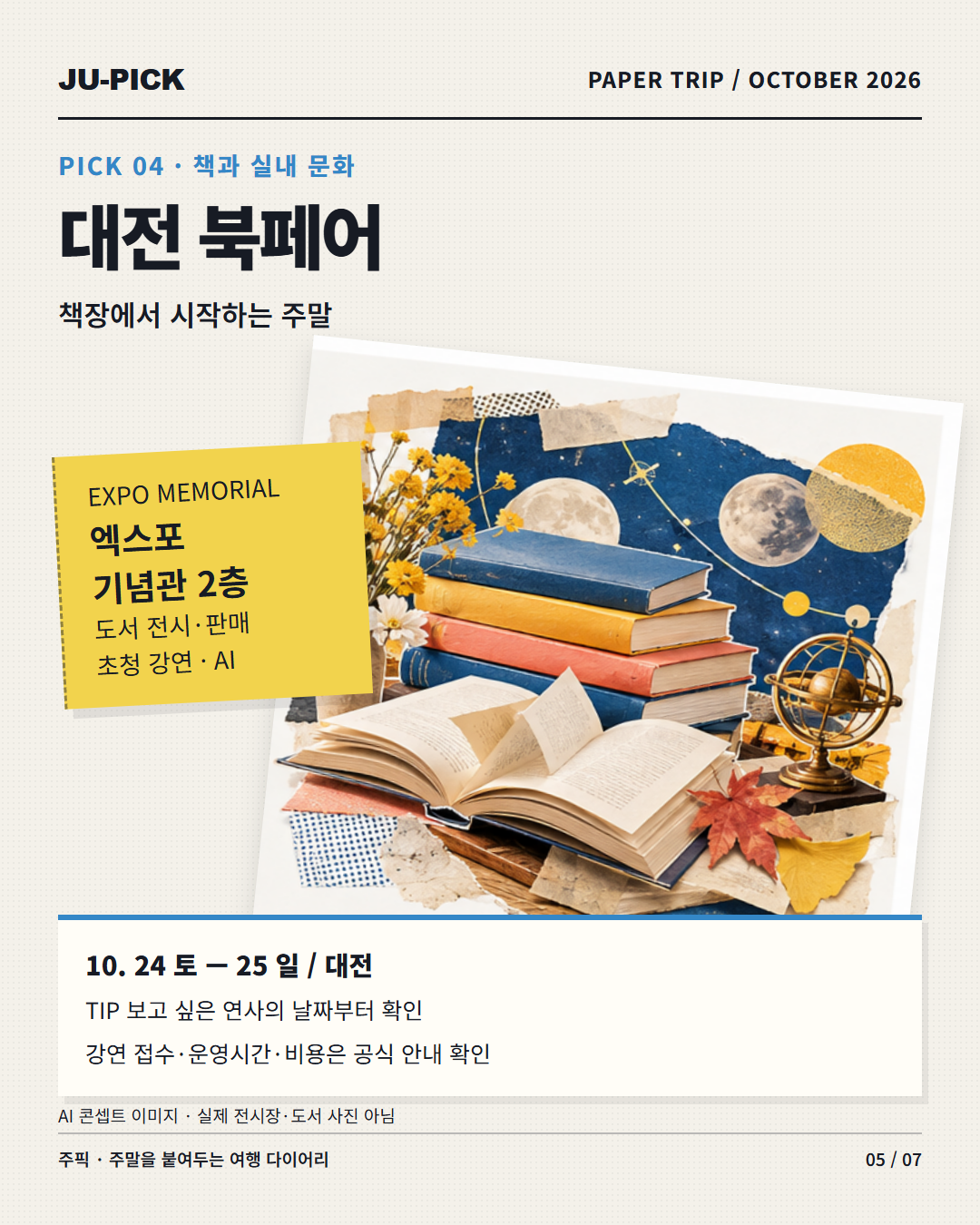 대전 북페어 10월 24~25일 엑스포기념관 2층 안내 &middot; AI 콘셉트
