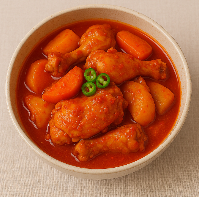 그릇에 담겨 있는 닭도리탕 사진