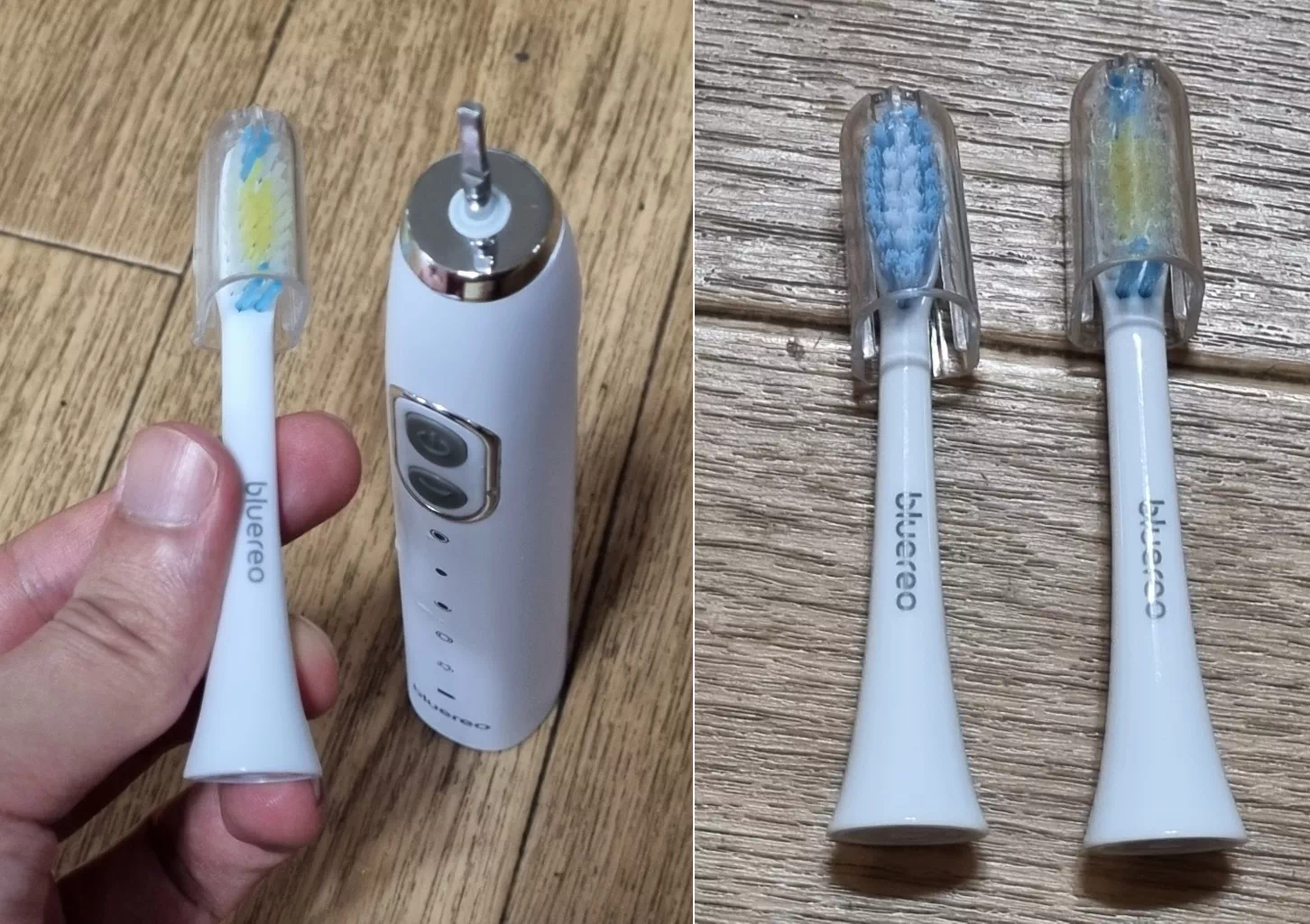 칫솔모는 한 달에 한 번 주기로 바꿔주세요. 우측 사진 중 왼쪽이 센서티브, 우른쪽이 일반모입니다.