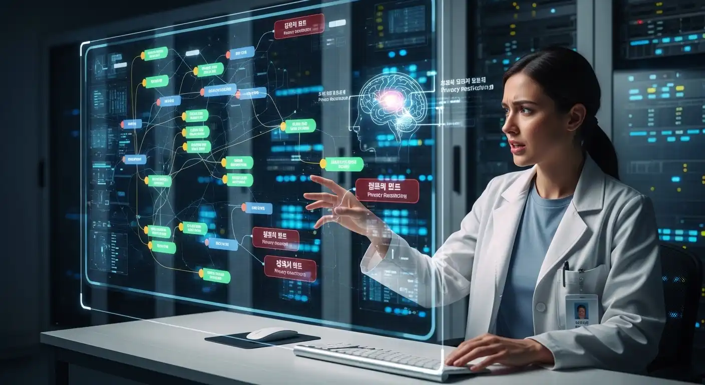 <img src="ai_faces_challenges_in_medical_data_privacy_and_accessibility.webp" alt="AI가 의료 데이터 부족과 개인정보 보호 문제로 어려움을 겪는 장면을 표현한 이미지 입니다">