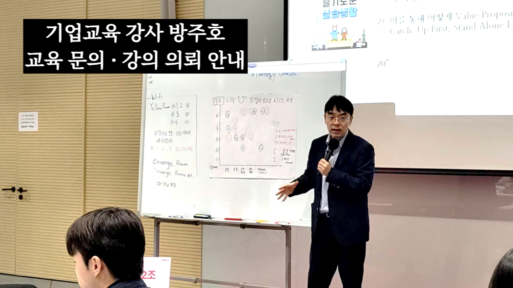 AI 활용 사업전략 교육, B2B 사업기획 교육, 제안서 작성 교육을 진행하는 기업교육 강사 방주호의 강의 현장 사진