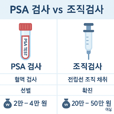 PSA 검사와 조직검사 비교 인포그래픽