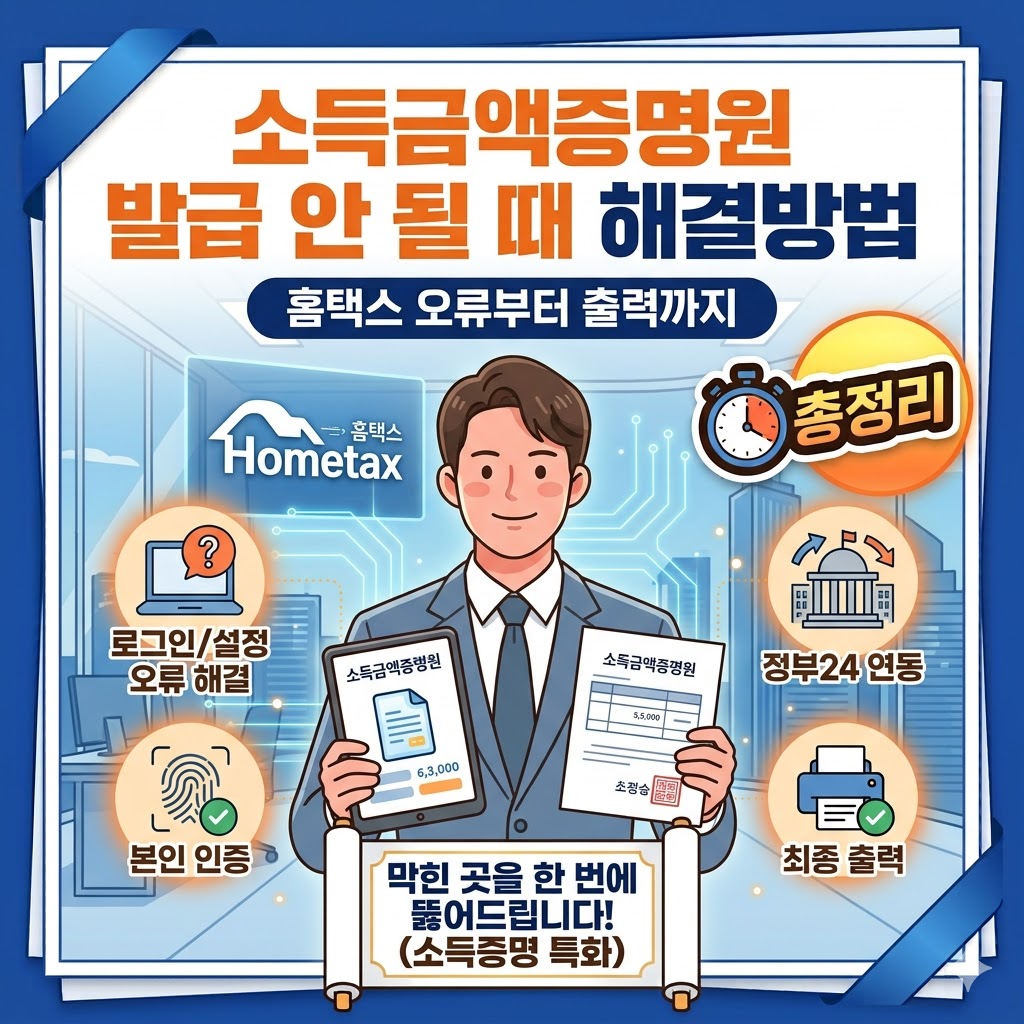 소득금액증명원 발급 안 될 때 해결방법｜홈택스 오류부터 출력까지