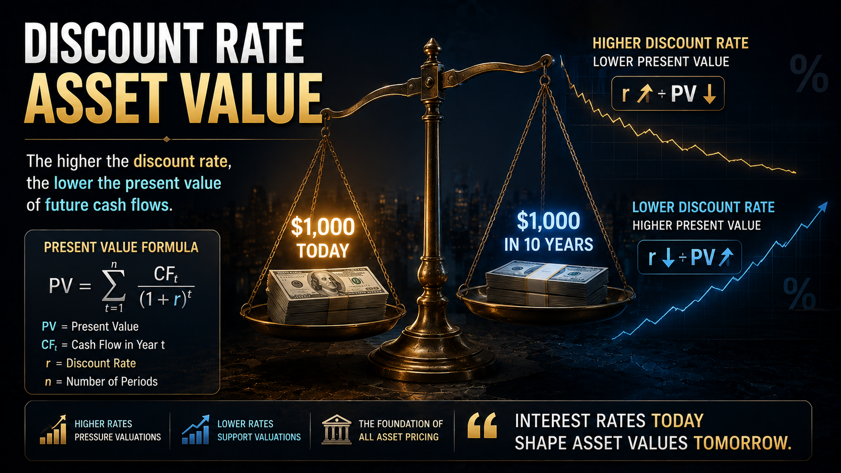 How discount rates affect present value and asset valuation