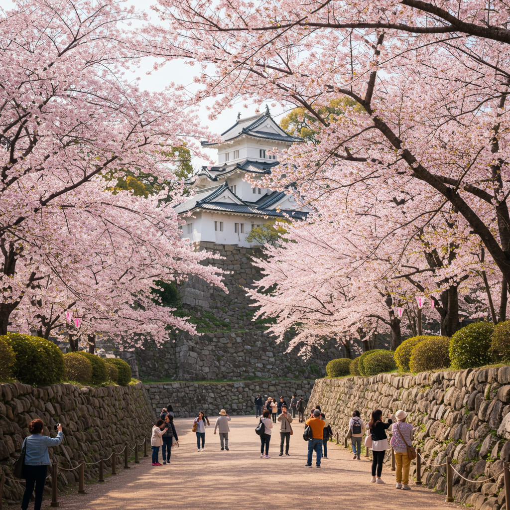 후쿠오카 마이즈루 공원의 벚꽃과 성터