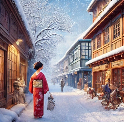 일본의 겨울 거리에 사람들이 걷고 있는 모습