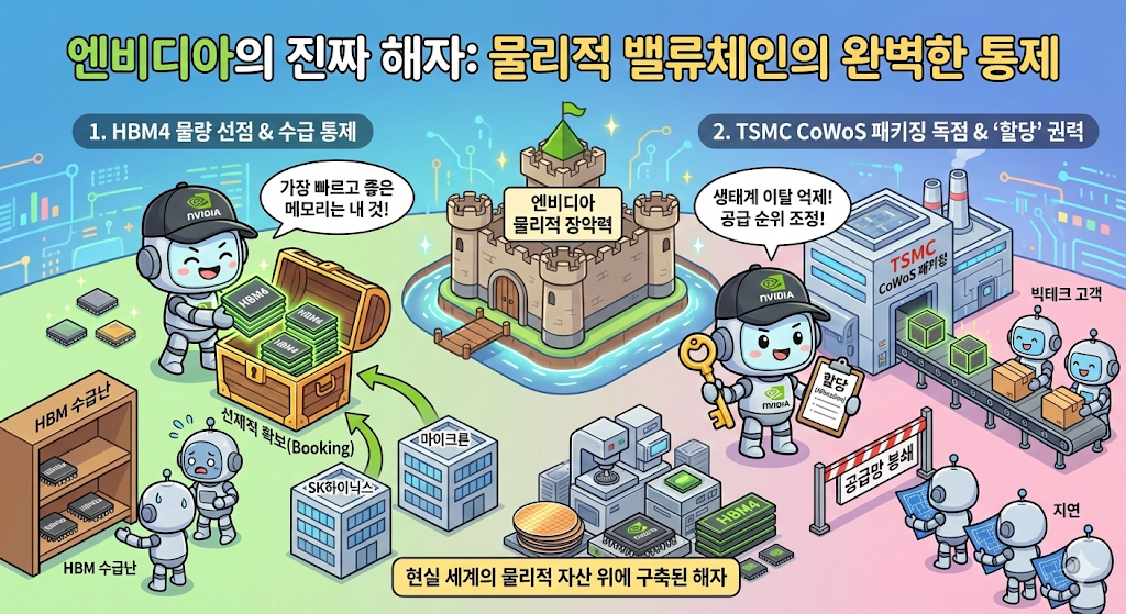 칩 설계부터 TSMC 제조, HBM 공급까지 이어지는 엔비디아의 공급망 병목 장악 구조