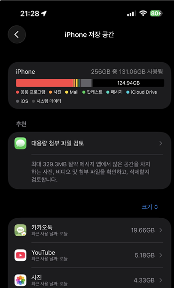 현제 저장공간 상태