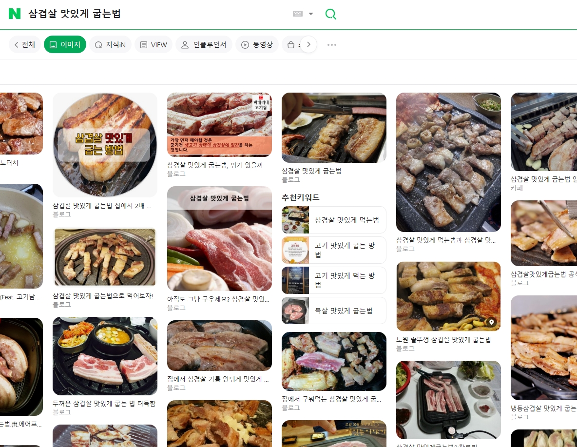 이미지 탭에서 다양한 관련 사진을 탐색하는 모습