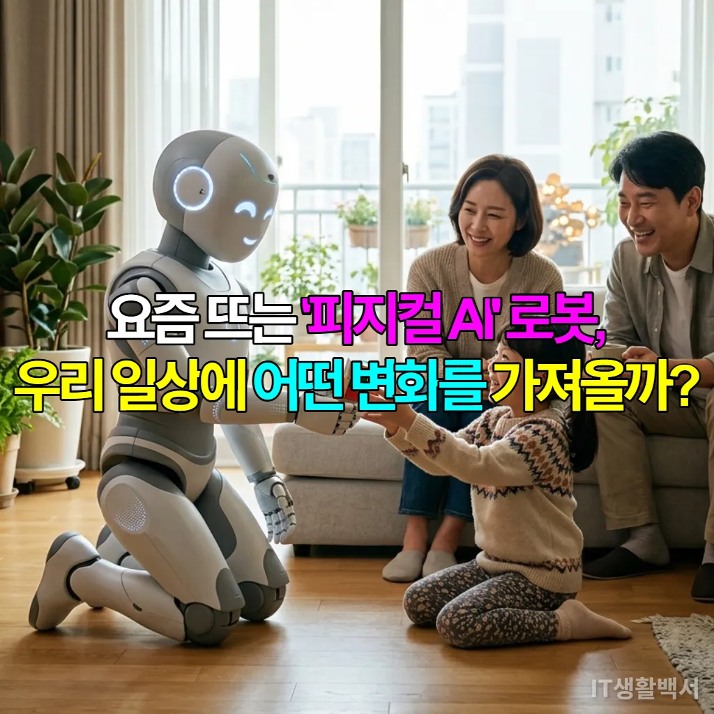 한국 가정에서 아이와 상호작용하는 피지컬 AI 로봇의 모습