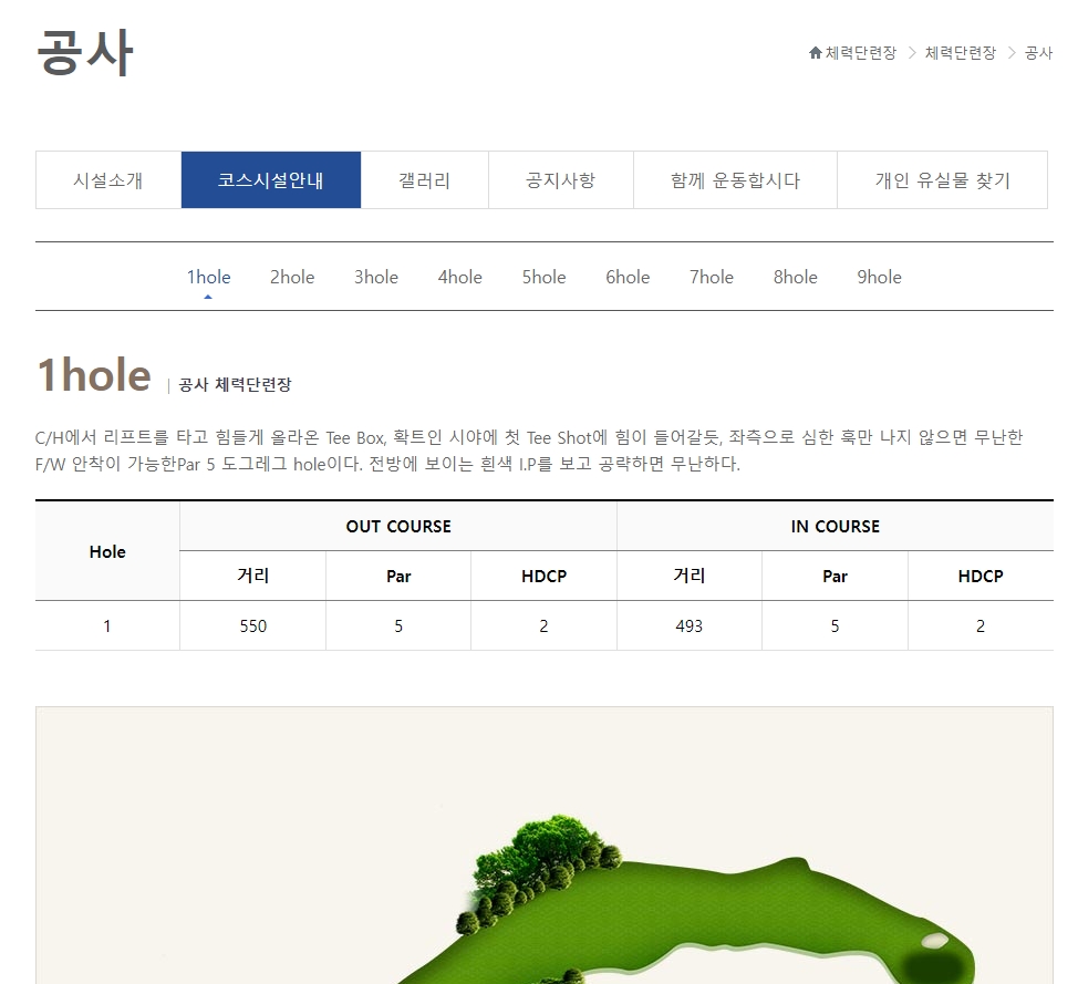 공군체력단련장 코스 시설 안내 (9홀)