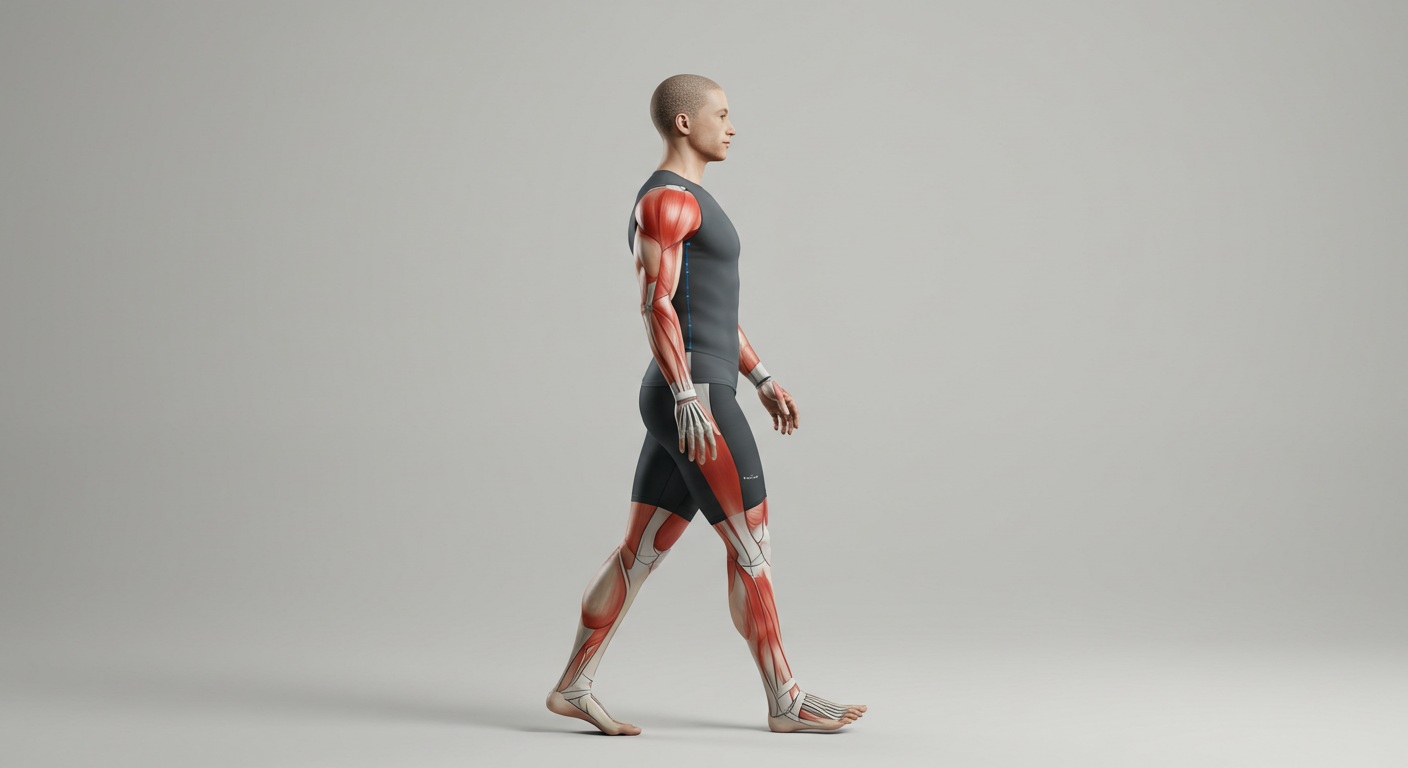 올바른 걷기 자세의 핵심 요소를 보여주는 사람