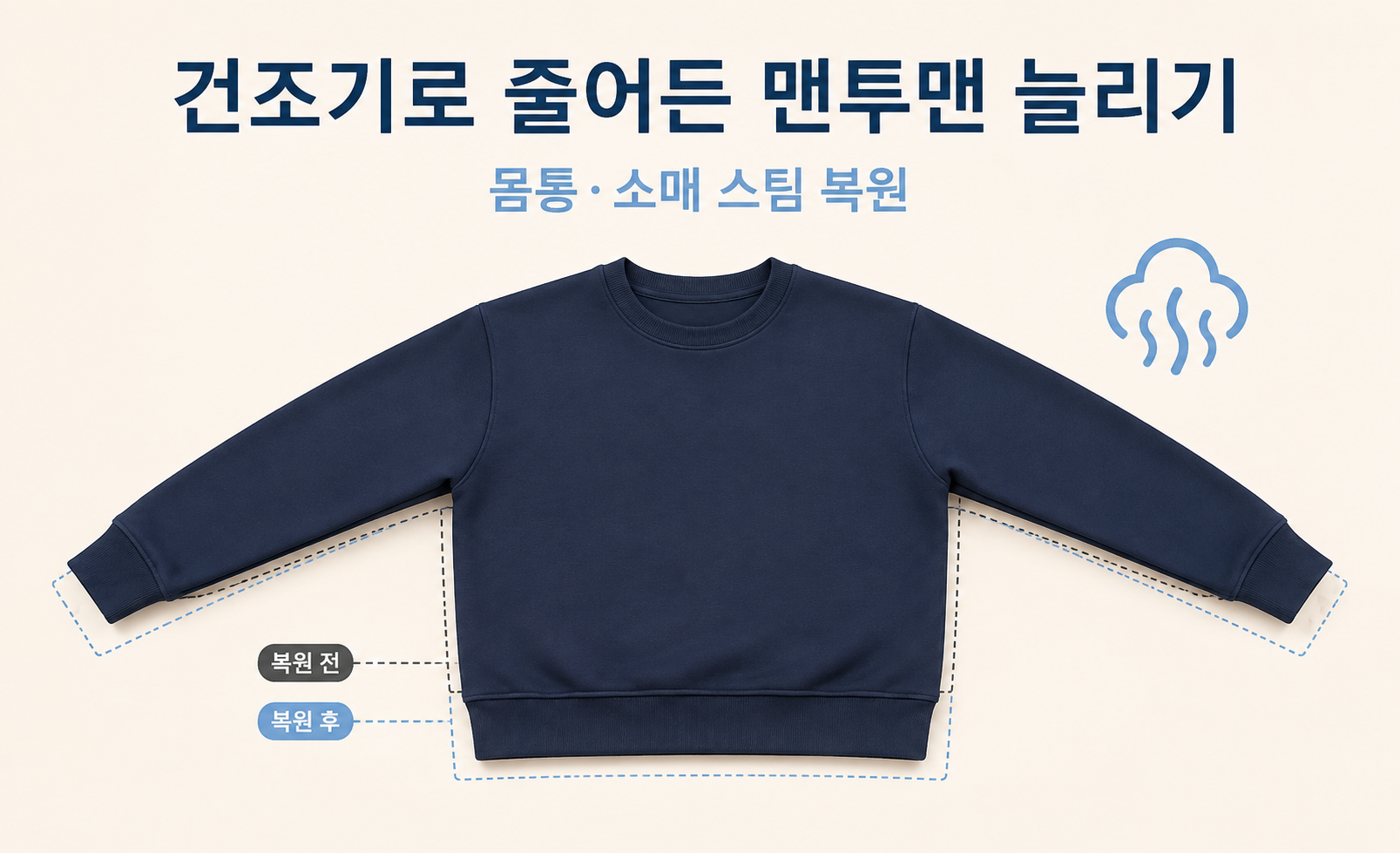 건조기로 줄어든 맨투맨 늘리기와 스팀 복원 방법 대표 이미지